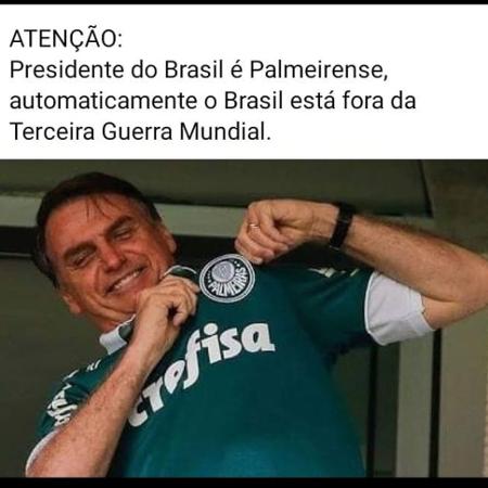 Internautas fazem piada com Terceira Guerra Mundial e o fato de o presidente Jair Bolsonaro ser palmeirense - Reprodução/Twitter