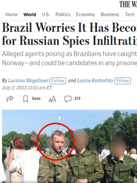 4.jul.2023 - Reportagem do Wall Street Journal fala em espiões russos no Brasil - Reprodução