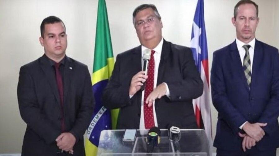 Diego Galdino, Flávio Dino e Ricardo Cappelli durante coletiva de imprensa