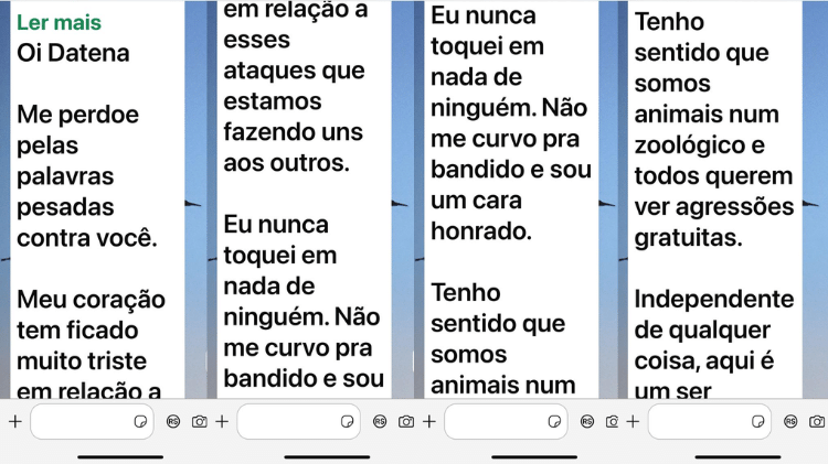 Prints de mensagens que Pablo Marçal teria enviado a José Luiz Datena na última sexta-feira (13)