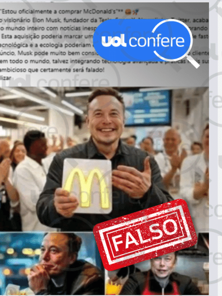 29.nov.2024 - Imagens manipuladas são usadas para enganar sobre suposta compra do McDonald's por Musk