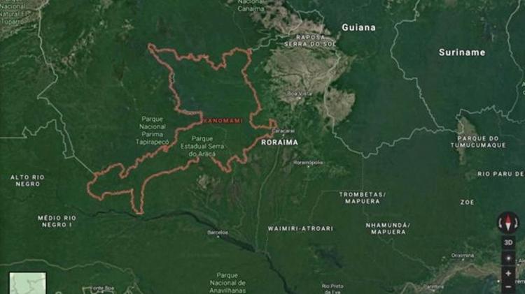 Terra Indígena Yanomami fica na fronteira do Brasil com Venezuela, nos Estados de Roraima e Amazonas - Google - Google