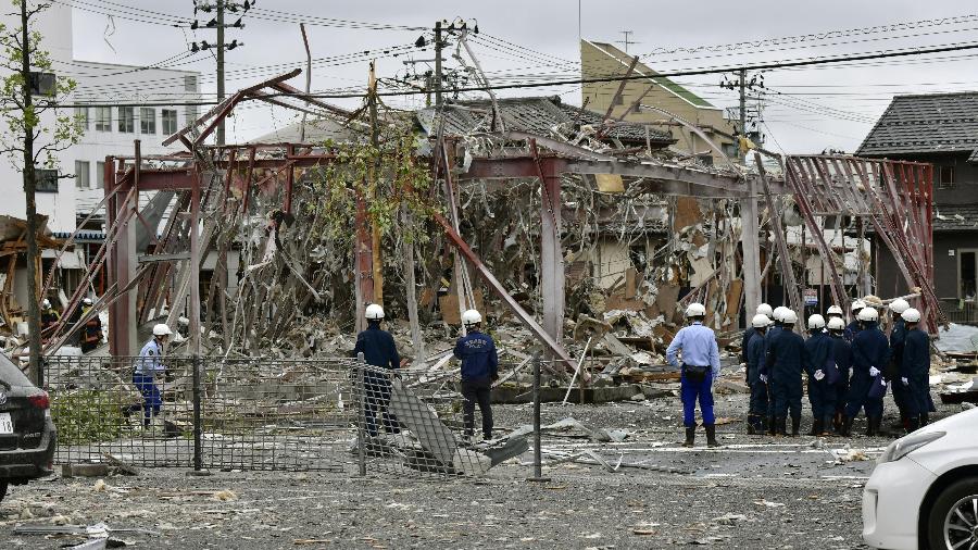 Explosão causada supostamente por um vazamento de gás destruiu um restaurante em Koriyama, na província de Fukushima, no Japão - Kyodo/Reuters