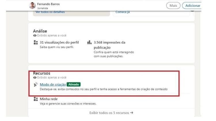 Modo de criação no LinkedIn - Reprodução - Reprodução