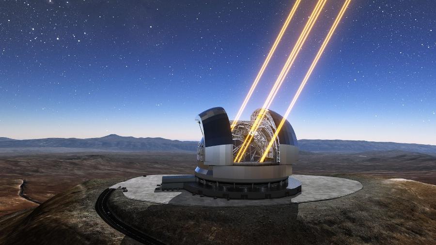Imagem ilustra como será o ELT (Extremely Large Telescope), em construção no Chile - ESO/L. Calçada