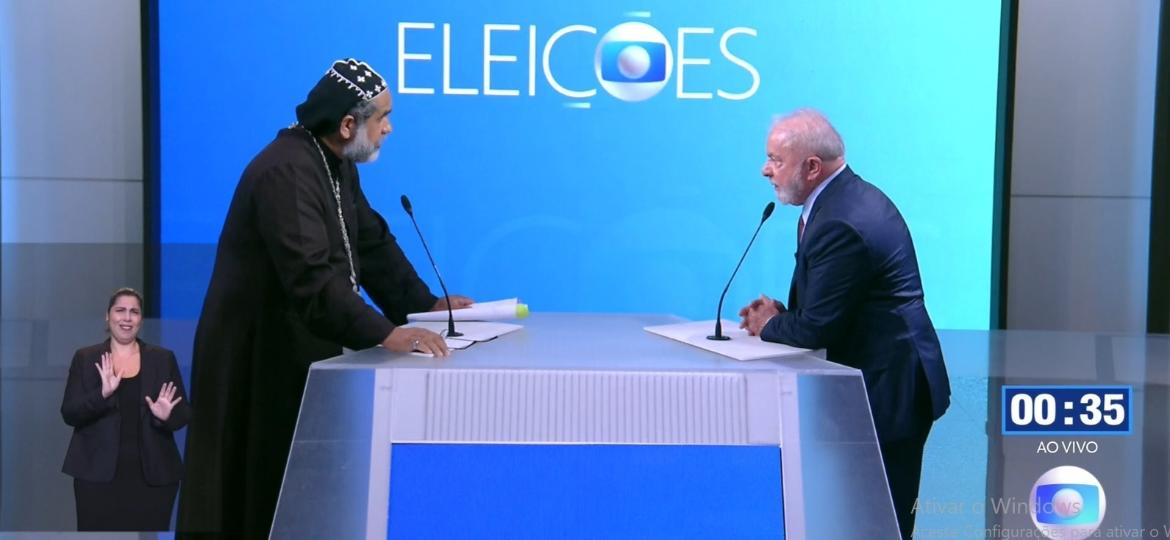 Padre Kelmon e Lula no debate da TV Globo - Reprodução/TV Globo