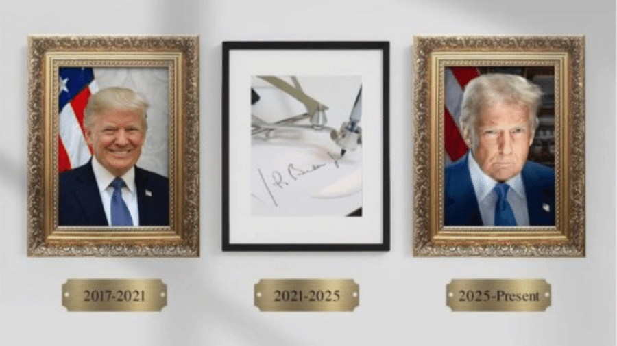 Imagem de galeria presidencial sem Biden foi divulgada pelos perfis de Trump e da Casa Branca nas redes sociais Imagem de galeria presidencial sem Biden foi divulgada pelos perfis de Trump e da Casa Branca nas redes sociais