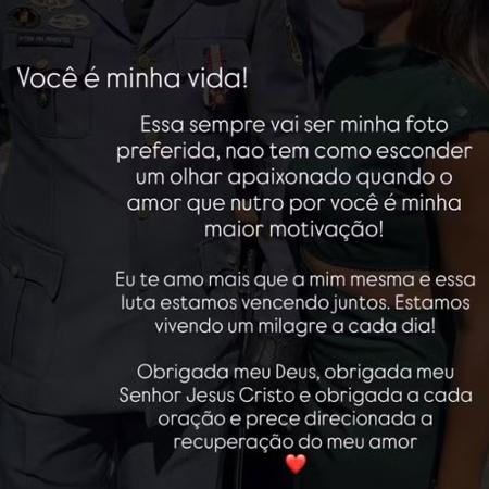 O tenente da Rota Ronickson Pimentel, que segue internado após ser baleado na cabeça, recebeu uma homenagem publicada por sua esposa O tenente da Rota Ronickson Pimentel, que segue internado após ser baleado na cabeça, recebeu uma homenagem publicada por sua esposa