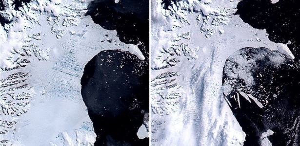 A plataforma Larsen B era composta de milhares de lagos de água derretida antes que icebergs se desprendessem do continente, em 2002 - ESA