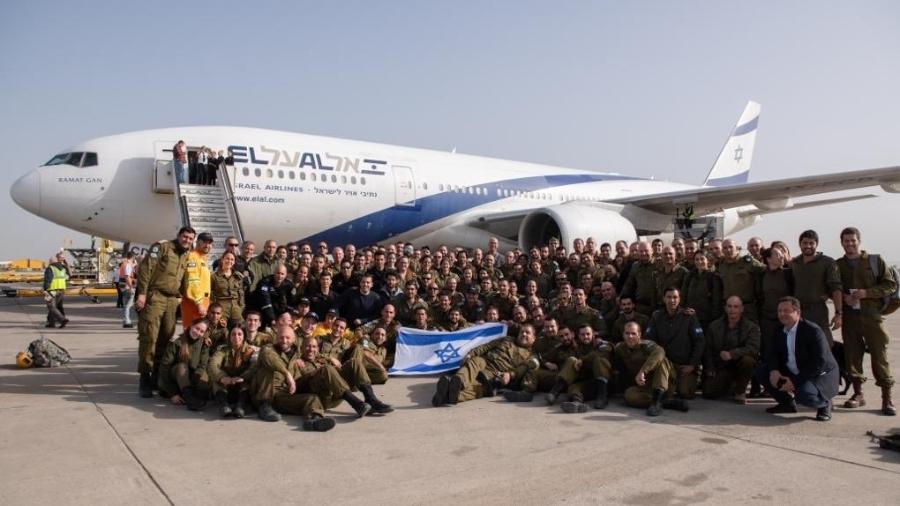 27.jan.2019 - Avião enviado por Israel com 140 pessoas e 16 toneladas de equipamentos para ajudar na busca de desaparecidos em Brumadinho (MG), após rompimento de barragem da Vale na cidade - Divulgação/Twitter/Forças de Defesa de Israel