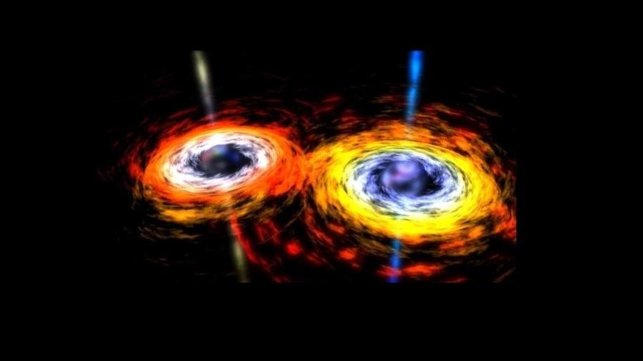 Arte de dois buracos negros perto de se fundirem - Reprodução NASA