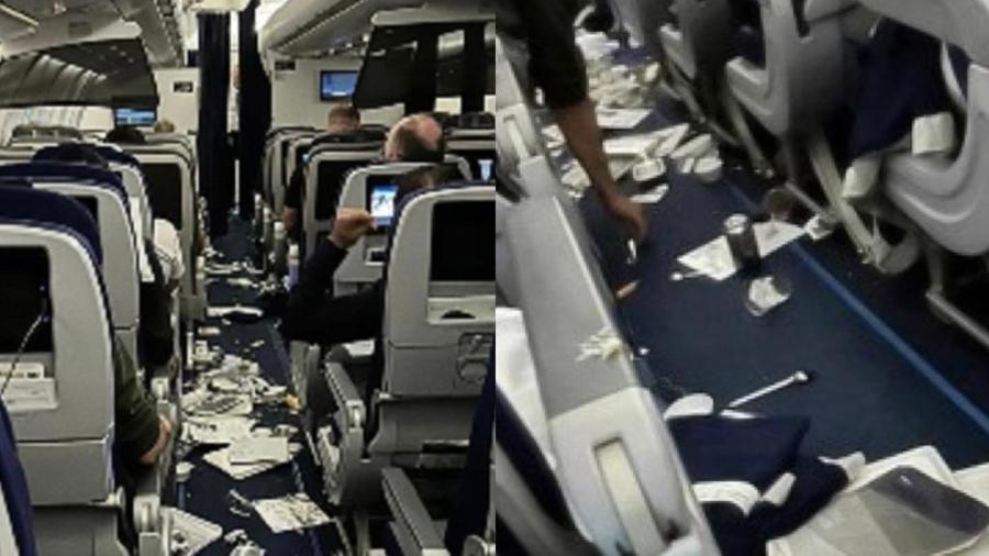 Interior de avião da Lufthansa após turbulência causada por raio - Reprodução / Twitter