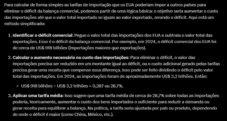 Como Grok pensou sobre tarifa