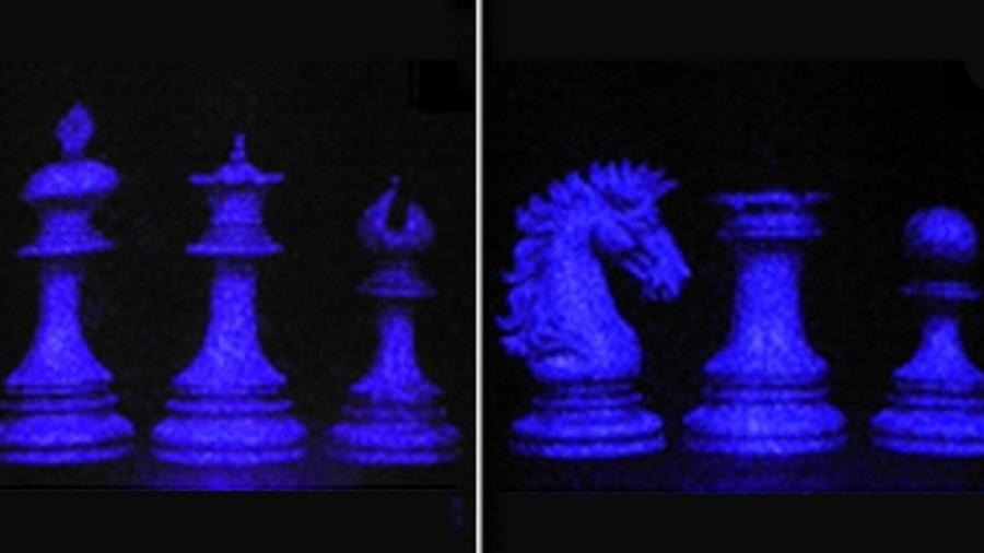 Holograma obtido durante o trabalho na USP; silício cristalino transmite laser com mais intensidade ao absorver menos a luz - Augusto Martins / Jornal da USP