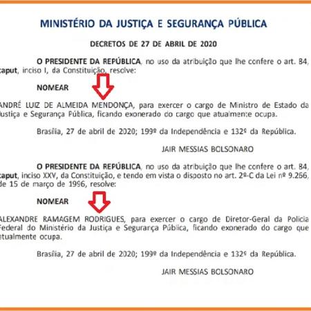 Edição especial do Diário Oficial com a nomeação de Mendonça, uma solução razoável, e a de Ramagem, um absurdo que, dados os fatos, fere a Constituição - Reprodução