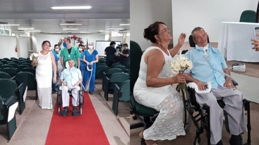 Juntos há 15 anos, Marcílio Ferreira e Vânia Higino se casaram ontem no Hospital Universitário Lauro Wanderley  - Reprodução/Instagram