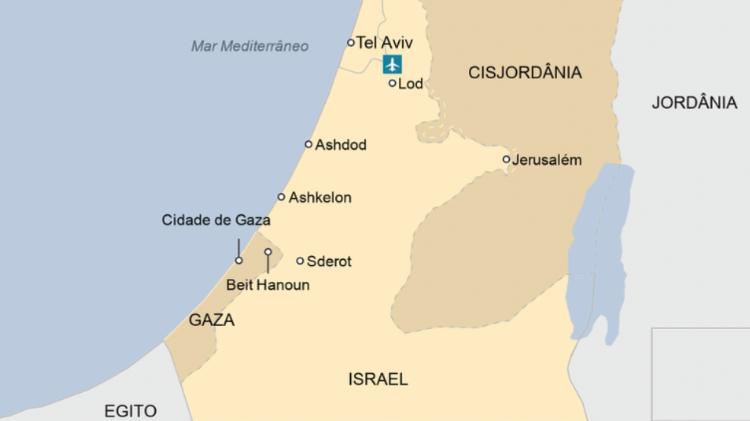 Mapa atual de Israel 