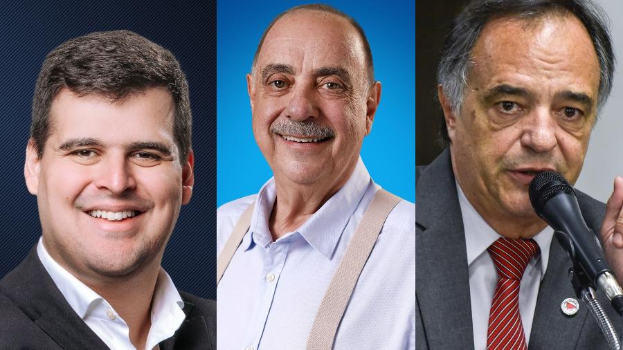 Bruno Engler (PL), Fuad Noman (PSD) e Mauro Tramonte (Republicanos), da esquerda para a direita - Reprodução 