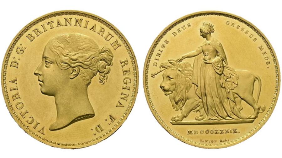 Moeda de £ 5 'Una and the Lion' de alta qualidade, de William Wyon, considerada uma das moedas mais belas já cunhadas