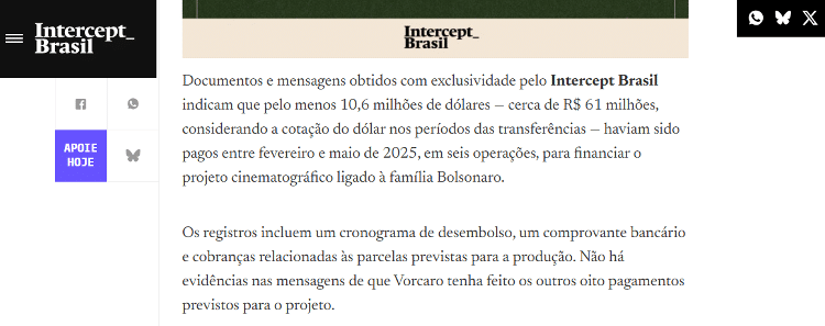 É falso que Intercept admitiu não ter prova de que Vorcaro pagou filme