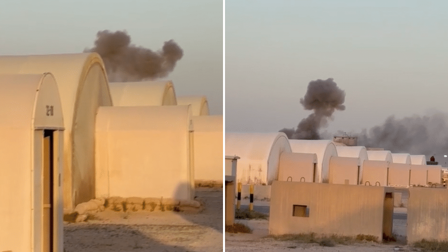 Imagens foram gravadas por uma pessoa em solo no Camp Buehring e registram explosões após ataque iraniano à base