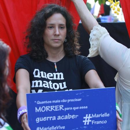 08.03.2019 - Mônica Benício, viúva da vereadora assassinada Marielle Franco, durante ato na Candelária, no Rio, durante o Dia Internacional da Mulher - Jose Lucena/Futura Press/Estadão Conteúdo
