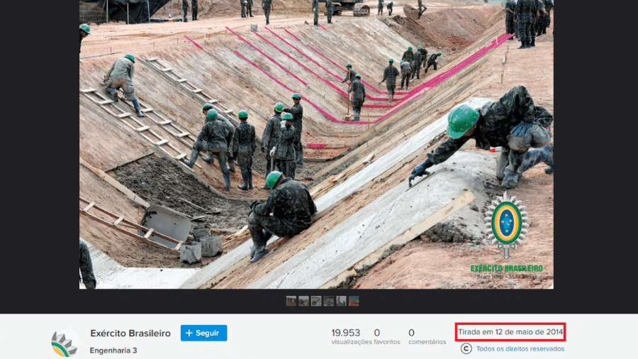 Captura de tela de 24 de abril de 2019 mostra imagem publicada em 2014 na conta oficial no Flickr do Exército brasileiro - Reprodução
