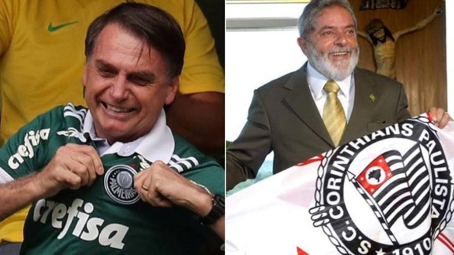 Bolsonaro é palmeirense, entre outros times, e Lula é apaixonado pelo Corinthians - Montagem/Divulgação