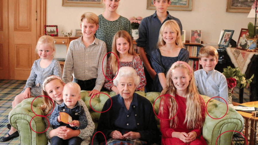 Elizabeth 2ª posou para Kate - em teoria - ao lado de netos e bisnetos