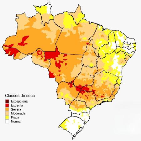 Mapa de secas de agosto: semiárido tem condição de ausência ou de seca fraca na maioria do território