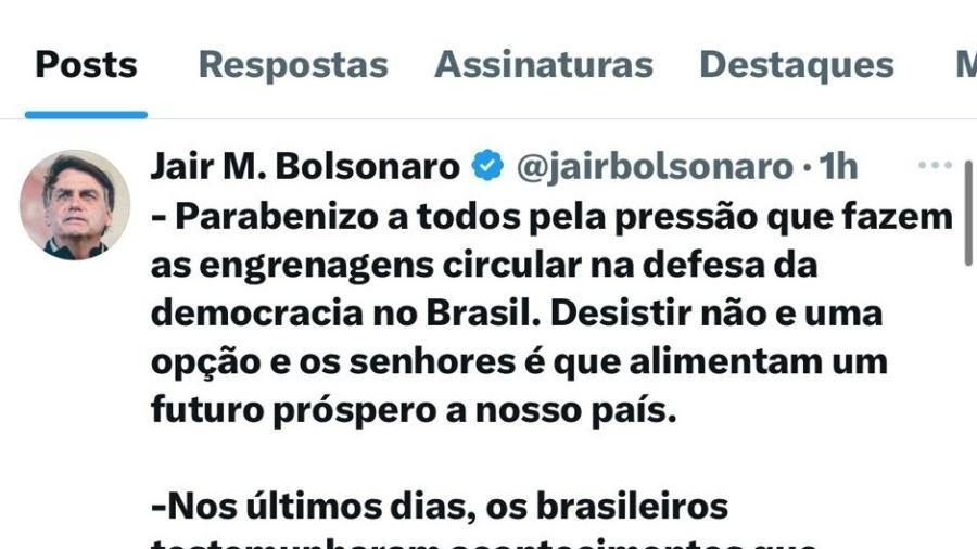 Post do ex-presidente Jair Bolsonaro (PL) no X - Reprodução/X