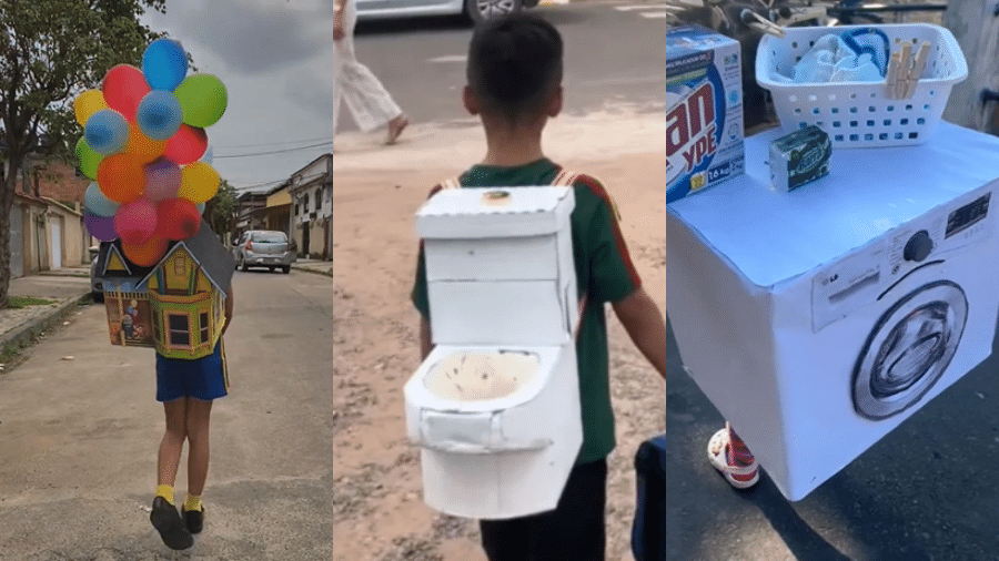 'Mochila Maluca': entre as ideias, a mochila do filme 'Up - Altas Aventuras' (2009), um vaso sanitário e uma máquina de lavar (com direito à caixa do sabão em pó e pregadores) 'Mochila Maluca': entre as ideias, a mochila do filme 'Up - Altas Aventuras' (2009), um vaso sanitário e uma máquina de lavar (com direito à caixa do sabão em pó e pregadores)