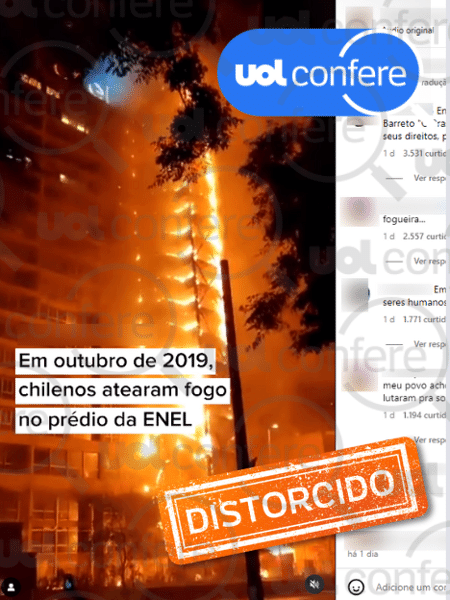 14.out.2024 - Incêndio criminoso em prédio da Enel em Santiago do Chile não tem relação com falta de luz