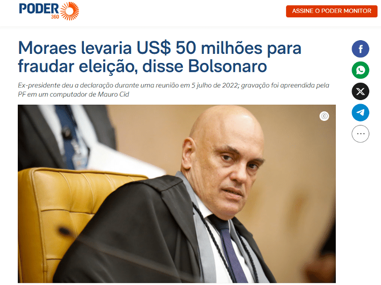 Titulo original do Poder360 atribuiu acusação a Bolsonaro