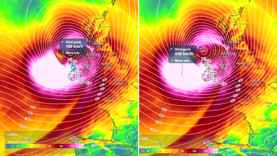 Ventos fortes são esperados no Reino Unido e na Irlanda - Reprodução/Meteored