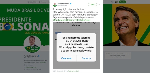 Flávio Bolsonaro (PSL) teve número banido pelo WhatsApp, mas já foi desbloqueado