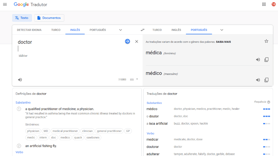 Google Tradutor passa a exibir traduções com variação de gênero - Reprodução/Google