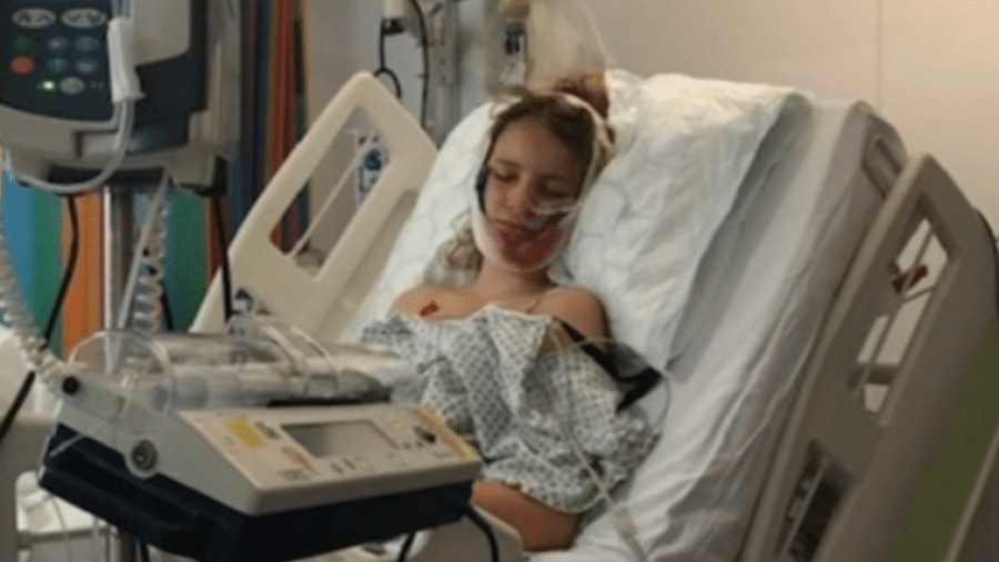 Emily Eccles no hospital, após o acidente - Reprodução/BBC
