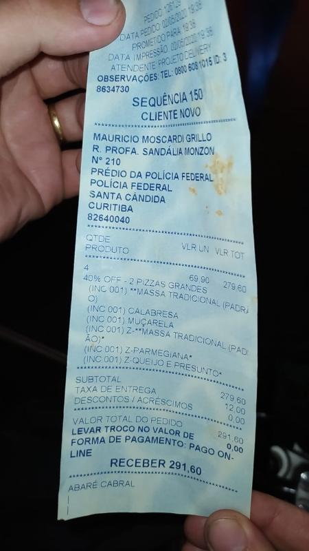 Pizzas chegam à sede da PF após mais de 7 horas de depoimento de Sergio Moro - Imagem cedida ao UOL - Imagem cedida ao UOL