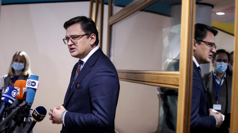21 fev. 2022 - Ministro das Relações Exteriores da Ucrânia, Dmytro Kuleba, em entrevista coletiva em Bruxelas, Bélgica - Kenzo Tribouillard/AFP