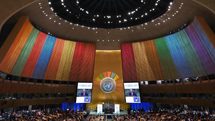 O secretário-geral das Nações Unidas, António Guterres, discursa em sessão de abertura de encontro da ONU. em Nova York
