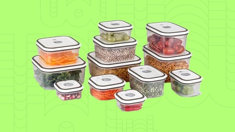 Esses potes têm sistema de vedação com borracha e fechamento hermético Esses potes têm sistema de vedação com borracha e fechamento hermético