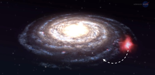 Imagem artística da Nuvem Smith, que teria sido catapultada pela própria Via Láctea - Reprodução/Nasa