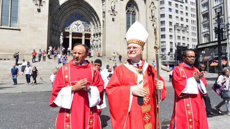 Dom Odilo Scherer, arcebispo de São Paulo, durante missa do Domingo de Ramos, na Praça da Sé, em 2018