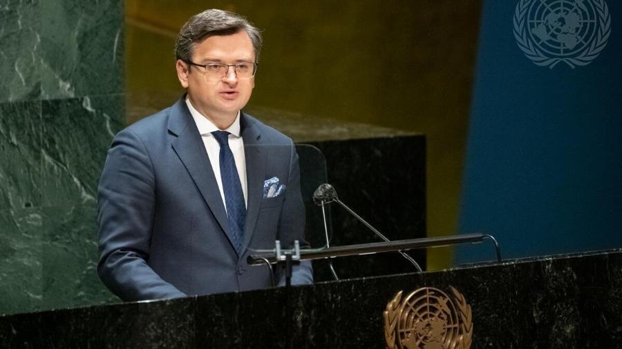 Dmytro Kuleba, ministro das Relações Exteriores da Ucrânia, na Assembleia Geral da ONU - Reprodução/Twitter @DmytroKuleba