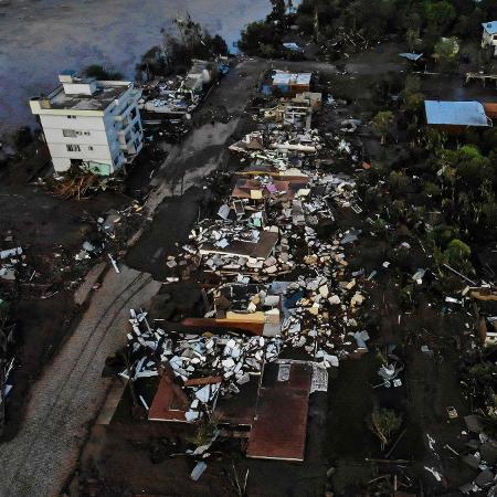 Vista de Muçum, no Rio Grande do Sul, devastada por temporal