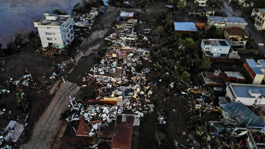 Vista de Muçum, no Rio Grande do Sul, devastada por temporal