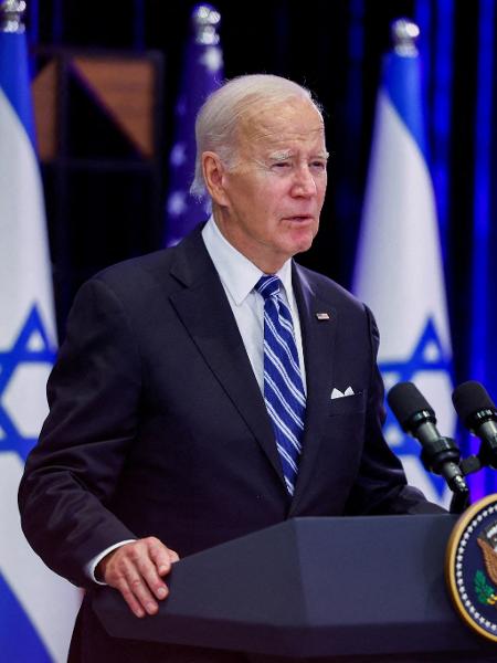 18.out.2023 - O presidente dos EUA, Joe Biden, durante visita a Israel