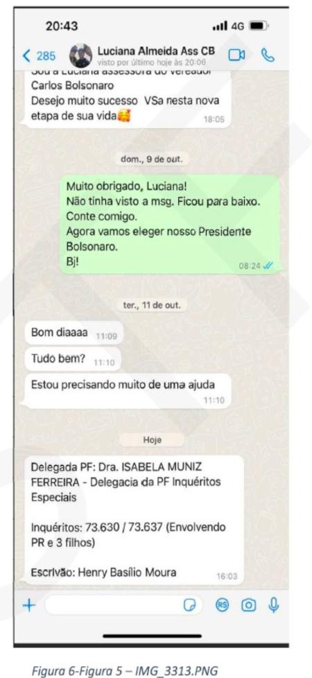 Conversa de assessora compilada em inquérito da PF sobre Carlos Bolsonaro