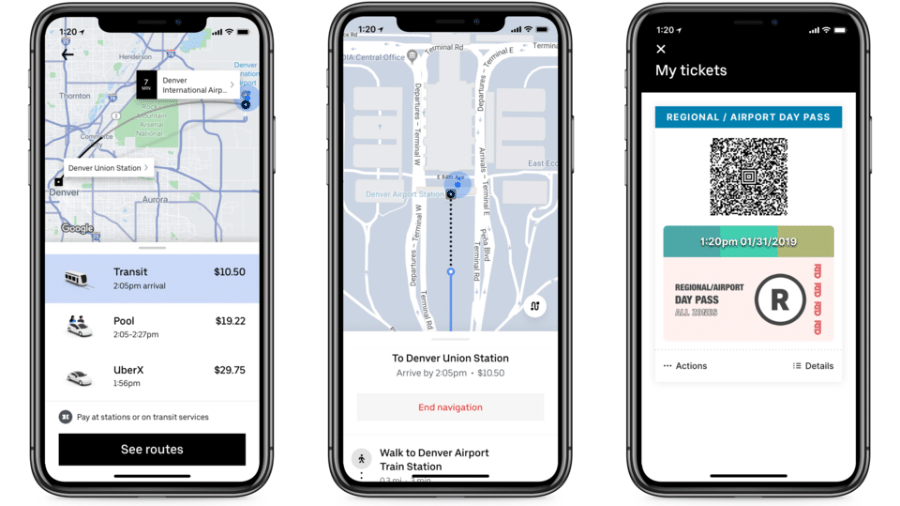 Uber começará a oferecer opções de transporte público no app em Denver - Divulgação